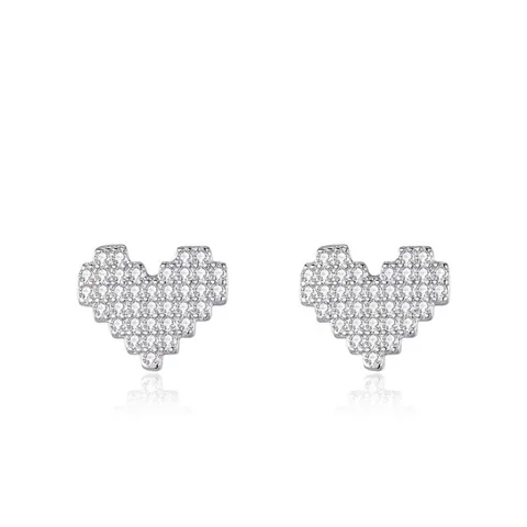 Pendientes de Botón de Plata de Ley S925 con Corazón de Píxel para Mujer Pendientes Románticos de Corazón Pixelado con Circonia Pavé Joyas de Moda Regalo