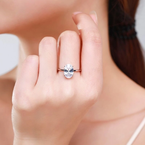 Luxus 925 Sterlingsilber Oval Schliff Zirkonia Ring Minimalistisch Galvanisiert Poliert Damen Ring Verlobung Hochzeit Schmuck Geschenk