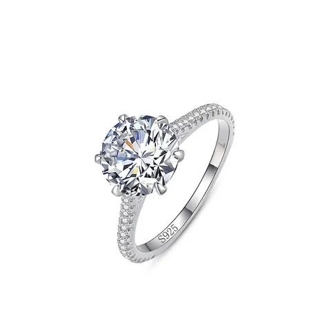 Luxuriöser 925 Sterlingsilber Zirkonia Ring Klassischer Runder Sechskant-Fassung Solitärring Für Damen Hochzeit Verlobung Jubiläum Schmuck