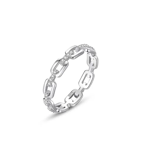 Bague à Maillons de Chaîne en Argent Sterling 925 Pour Femmes Incrustée de Strass Brillants Anneau Élégant Bijoux Plaqués Or Argent