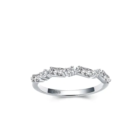 Bague Élégante en Argent Sterling S925 Incrustée de Zirconia Baguette et Ronde Irrégulière Pour Femmes Bijoux Coréens Minimalistes