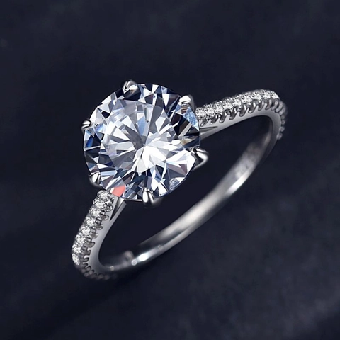 Luxuriöser 925 Sterlingsilber Zirkonia Ring Klassischer Runder Sechskant-Fassung Solitärring Für Damen Hochzeit Verlobung Jubiläum Schmuck