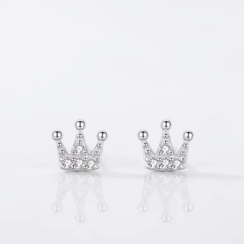 Orecchini a Bottone a Corona in Argento Sterling 925 per Donna Squisita Micro Incastonatura Zirconia Piccola Gioielli Dolce Stile Coreano