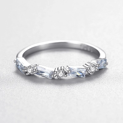 Bague Élégante en Argent Sterling S925 Incrustée de Zirconia Baguette et Ronde Irrégulière Pour Femmes Bijoux Coréens Minimalistes