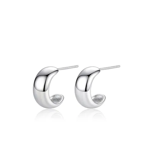 Minimalist 925 Sterling Silver Smooth C-Shaped Stud Earrings For Women Highly Polished Geometric Hoop Earrings Fine Jewelry