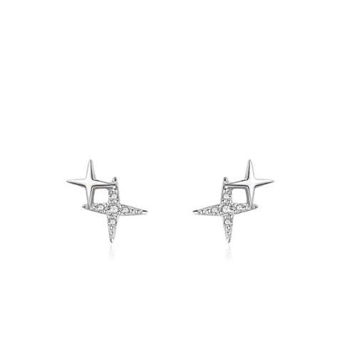 925 Sterling Silver Star Stud Earrings For Women Exquisite Micro Inlaid Rhinestone Four Pointed Star Earrings Sweet Jewelry