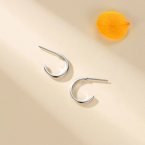 Orecchini a Bottone a Forma di C in Argento Sterling 925 per Donna Minimalisti Geometrici a Forma di J Ipoallergenici Gioielli