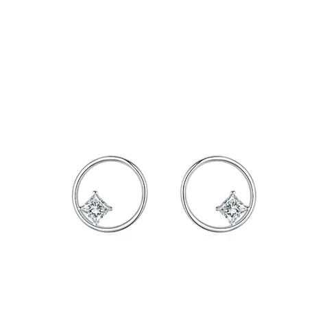 Orecchini a Bottone a Cerchio Cavo in Argento Sterling S925 per Donna Orecchini Tondi Geometrici Minimalisti con Strass Gioielli