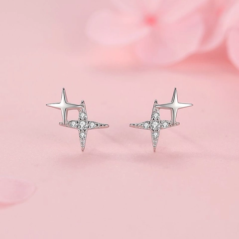 925 Sterling Silver Star Stud Earrings For Women Exquisite Micro Inlaid Rhinestone Four Pointed Star Earrings Sweet Jewelry