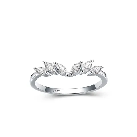S925 Sterling Silver Marquise Cut Rhinestone Wavy Ring For Women Simple Elegant Crown Shape Micro Set Finger Ring Jewelry