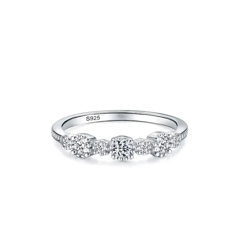 925 Sterling Silver Minimalist Ring For Women Simple Round Rhinestone Pave Band Ring Daily Fashion Jewelry Accessory