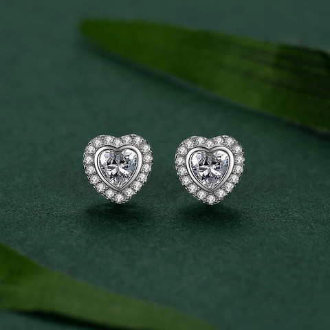 925 Sterling Silver Heart Stud Earrings For Women Luxury Zirconia Halo Simple Fashion Elegant Romantic Jewelry Valentine Gift