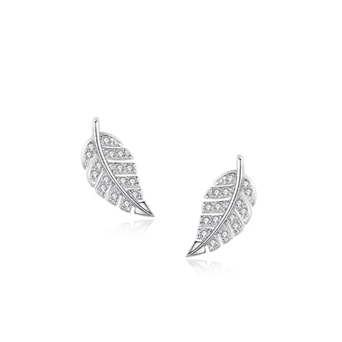 925 Sterling Zilver Blad Oorknopjes Pavé Zirconia Mori-stijl Kleine Blad Oorbellen Voor Vrouwen Zoete Dagelijkse Sieraden Cadeau