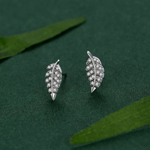 925 Sterling Zilver Blad Oorknopjes Pavé Zirconia Mori-stijl Kleine Blad Oorbellen Voor Vrouwen Zoete Dagelijkse Sieraden Cadeau