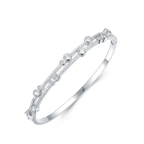 925 Sterling Silver Asymmetric Zirconia Bangle For Women Double Layer Shine Rhinestone Open Bracelet Fashion Jewelry Gift