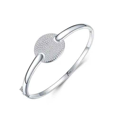 Brazalete de Plata de Ley 925 para Mujer con Disco Redondo Incrustado de Diamantes de Imitación Joyería de Moda Regalo