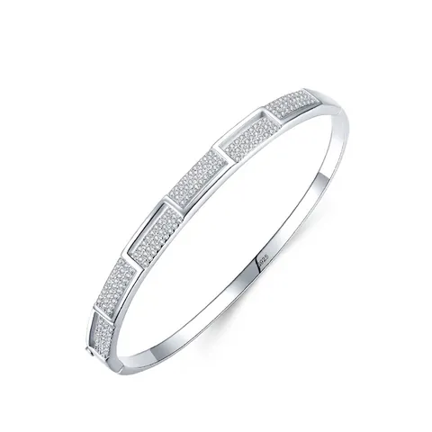 Bracciale in Argento Sterling S925 per Donna Minimalista Lusso Strass Geometrico Intarsiato Braccialetto Elegante Gioielli