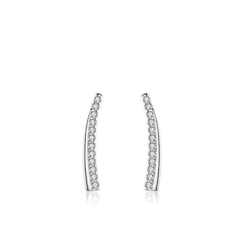 Orecchini a Bottone in Argento Sterling 925 Curvi con Micro Intarsio in Zirconia per Donna Gioielli Geometrici Minimalisti