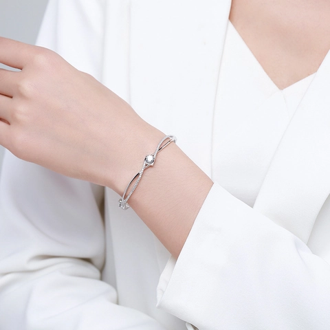 S925 Sterlingsilber Herz Offener Armreif Damen Verschlungenes Design Hohl Mit Strass Inlay Luxus Mode Schmuck Ornament