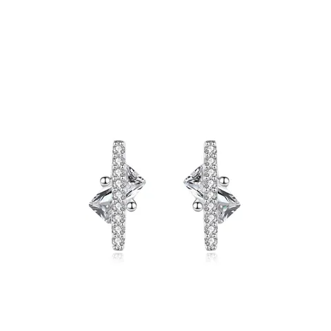 Luxury 925 Sterling Silver Geometric Sugar Cube Stud Earrings For Women Shiny Zirconia Micro Pave Modern Fashion Jewelry Accessory
