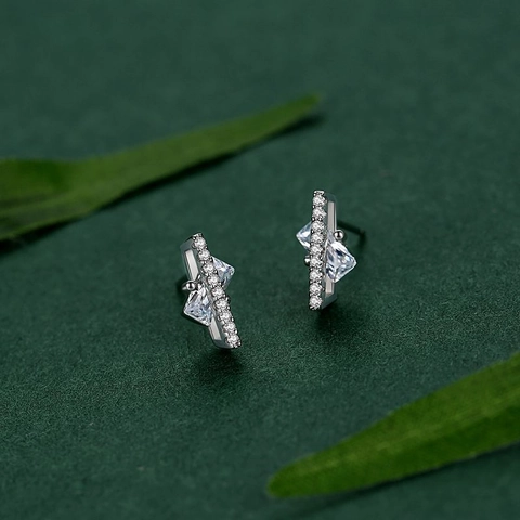Luxury 925 Sterling Silver Geometric Sugar Cube Stud Earrings For Women Shiny Zirconia Micro Pave Modern Fashion Jewelry Accessory