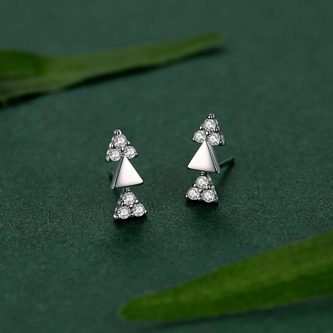 S925 Sterling Silver Triangle Stud Earrings For Women Shiny Zirconia Micro Inlaid Geometric Ear Piercing Fashion Jewelry Gift