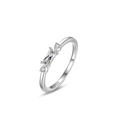 925 Sterling Silver Square Zirconia Ring For Women Simple Micro Setting Thin Band Minimalist Elegant Jewelry Adjustable Finger Ring