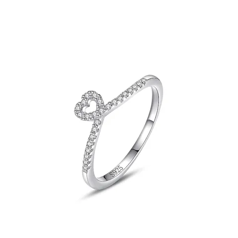 925 Sterling Silver Heart Ring For Women Minimalist Micro Inlaid Zirconia V Shaped Adjustable Finger Ring Korean Style Jewelry Gift