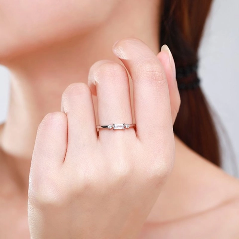 925 Sterling Silver Square Zirconia Ring For Women Simple Micro Setting Thin Band Minimalist Elegant Jewelry Adjustable Finger Ring