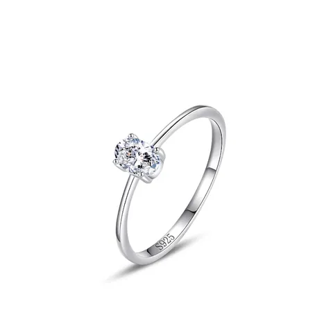 S925 Sterling Silver Oval Cut Zirconia Ring For Women Minimalist Four-Prong Setting Wedding Engagement Jewelry Gift