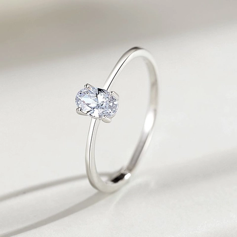 S925 Sterling Silver Oval Cut Zirconia Ring For Women Minimalist Four-Prong Setting Wedding Engagement Jewelry Gift