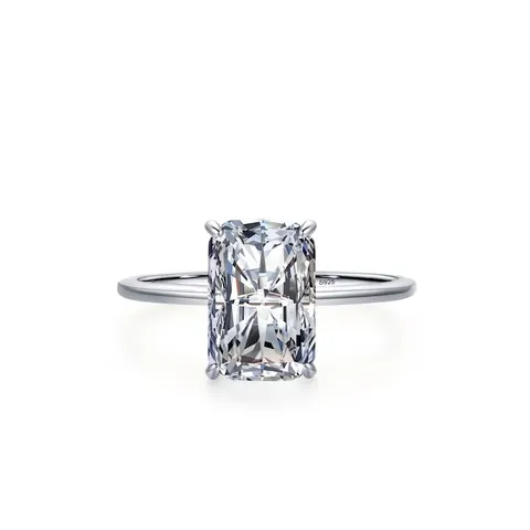 Elegant 925 Sterling Silver Rectangular Zirconia Ring Four-Prong Radiant Cut Solitaire Wedding Ring For Women Jewelry