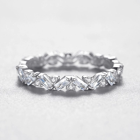 Anello Eternity in Argento Sterling S925 per Donna Geometrico Baguette Tondo con Strass Intarsiato Minimalista Anello di Moda Regalo