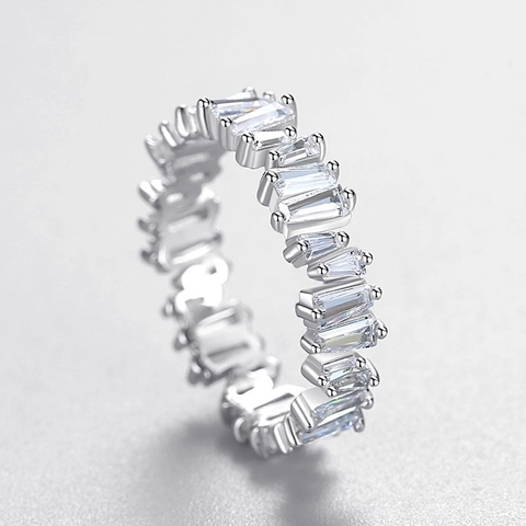 Bague en Argent Sterling 925 Avec Strass Coupe Baguette Irrégulière pour Femme Mode Minimaliste Bijoux de Bande Empilables