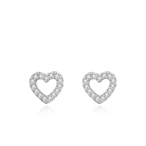 Pendientes de Botón de Corazón Hueco de Plata de Ley 925 Joyas en Forma de Corazón con Strass para Mujer Pendientes Pequeños de Plata
