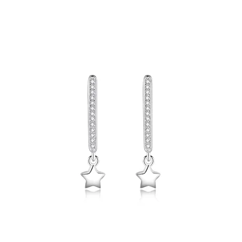 S925 Sterling Silver Star Drop Earrings For Women Elegant Korean Style Rhinestone Inlaid Dangle Earrings Fashion Jewelry Gift