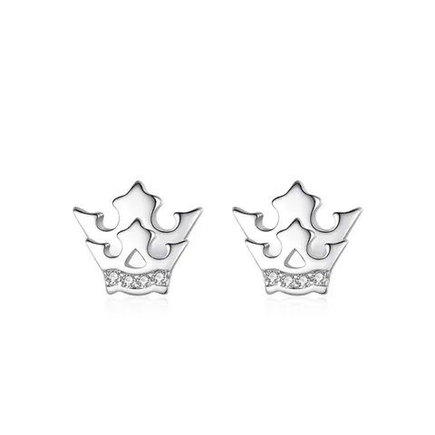 Orecchini a Bottone a Corona in Argento Sterling 925 Donna Zirconia Corona Orecchini Gioielli Minimalisti Delicati Regalo per Ragazze