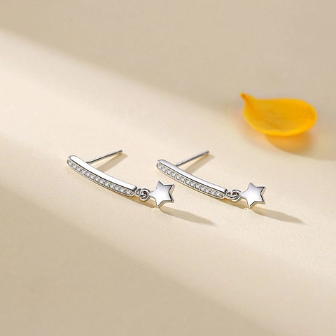 S925 Sterling Silver Star Drop Earrings For Women Elegant Korean Style Rhinestone Inlaid Dangle Earrings Fashion Jewelry Gift