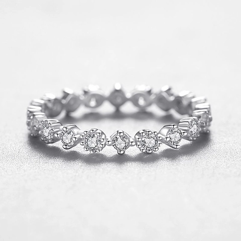 925 Sterling Silber Eternity Ring Für Damen Japanisch Koreanisch Einfach Zirkonia Pavee Reihe Dünn Fingerring Schmuck