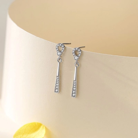S925 Sterling Silver Geometric Drop Earrings For Women Simple Elegant Rhinestone Inlaid Long Bar Dangle Earrings Fashion Jewelry