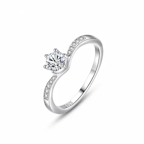 S925 Sterling Zilver Kroon Zes-Klauw Zirkonia Ring Voor Vrouwen Elegante Ronde Slijpvorm Gesimuleerde Diamant Mode Sieraden