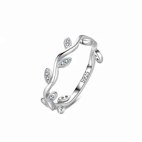 Korean Style S925 Sterling Silver Leaf Vine Ring For Women Mori Sweet Micro Inlaid Zirconia Wavy Index Finger Jewelry Gift