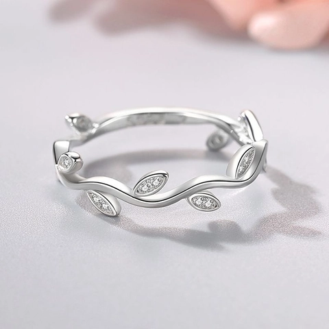Korean Style S925 Sterling Silver Leaf Vine Ring For Women Mori Sweet Micro Inlaid Zirconia Wavy Index Finger Jewelry Gift
