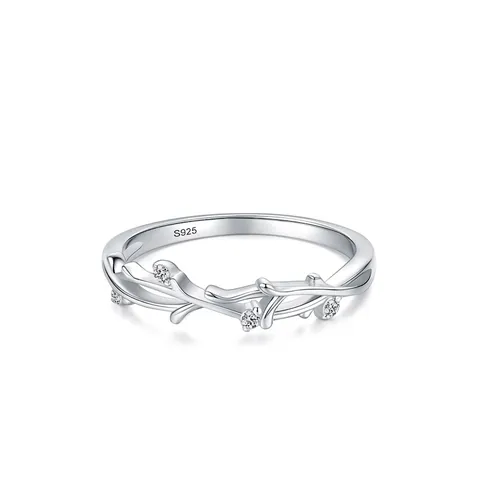 S925 Sterling Silver Leaf Branch Ring For Women Minimalist Micro Inlaid Rhinestone Botanical Adjustable Index Finger Ring Jewelry