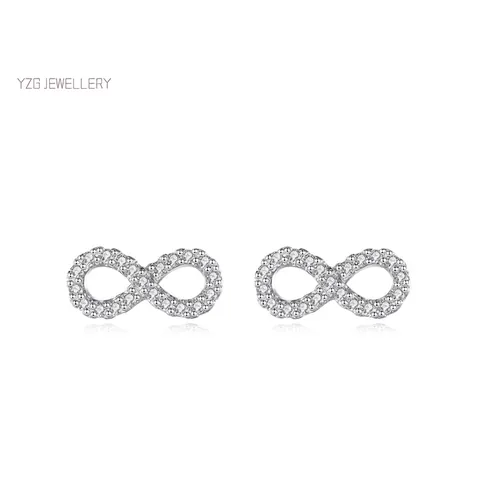 Boucles d'Oreilles Clous Infini en Argent Sterling 925 pour Femmes Simple Zirconia Pavé S925 Argent Bijoux Mode Petite Boucle d'Oreille