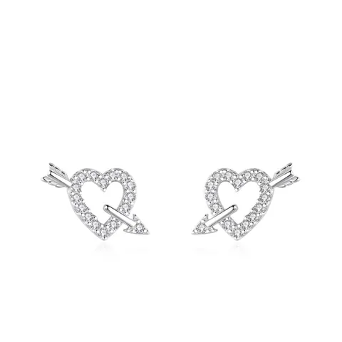 Boucles d'Oreilles Clous Cœur Flèche de Cupidon en Argent Sterling 925 Pour Femme Strass Simple Élégant Bijoux Cadeau