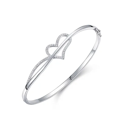 Brazalete de Corazón Hueco de Plata de Ley 925 para Mujer Sencillo Fresco Strass Joyería de Moda Regalo de San Valentín