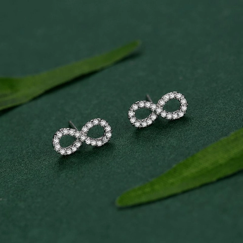 Boucles d'Oreilles Clous Infini en Argent Sterling 925 pour Femmes Simple Zirconia Pavé S925 Argent Bijoux Mode Petite Boucle d'Oreille