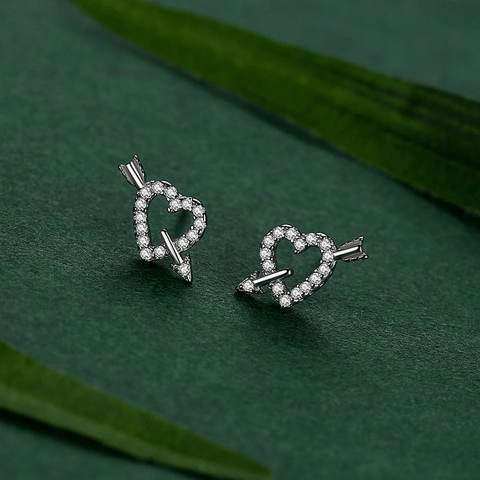 Boucles d'Oreilles Clous Cœur Flèche de Cupidon en Argent Sterling 925 Pour Femme Strass Simple Élégant Bijoux Cadeau