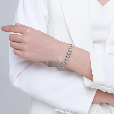 Luxe 925 Sterling Zilver Kettinglink Armring Voor Vrouwen Trendy Strass Open Manchet Armband Elegante Mode Sieraden Cadeau